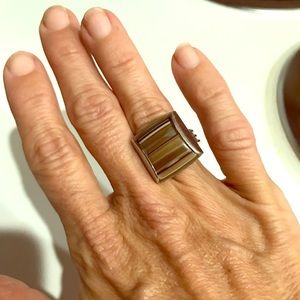 Fossil ring with multi colored stone size 7